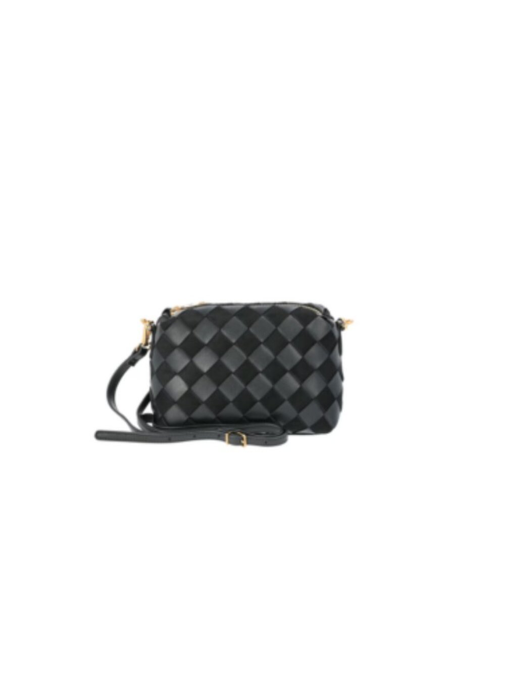 Time and Tru Women's Faux Leather and Suede Woven Camera Crossbody Bag, Black